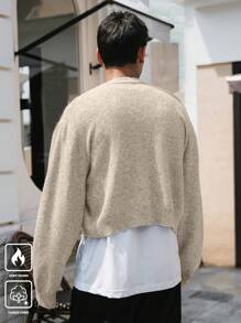 Manfinity Hypemode Men's Solid Color Single-Breasted Casual Loose Cardigan, Autumn/Winter - Apricot - View 5