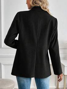 Chiquease Women's Solid Color Long Sleeve False Pocket Decor Stand Collar Blazer, Autumn