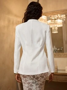 Opulessa Vacation Solid Color Woven Slim Fit Women Blazer Long Sleeve - White - View 2