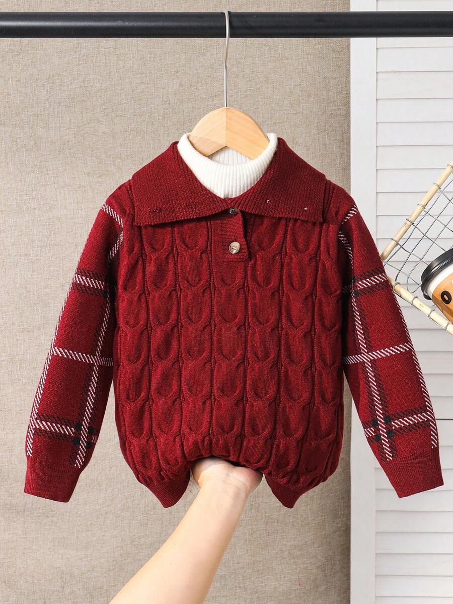 1 Stück Kleine Jungenleichter Pullover im College-Stil, dick, weich, bequem und vielseitig mit Karomuster und Stehkragen, geeignet für den täglichen Gebrauch, Schule, Ausflüge, Sport, Herbst/Winter