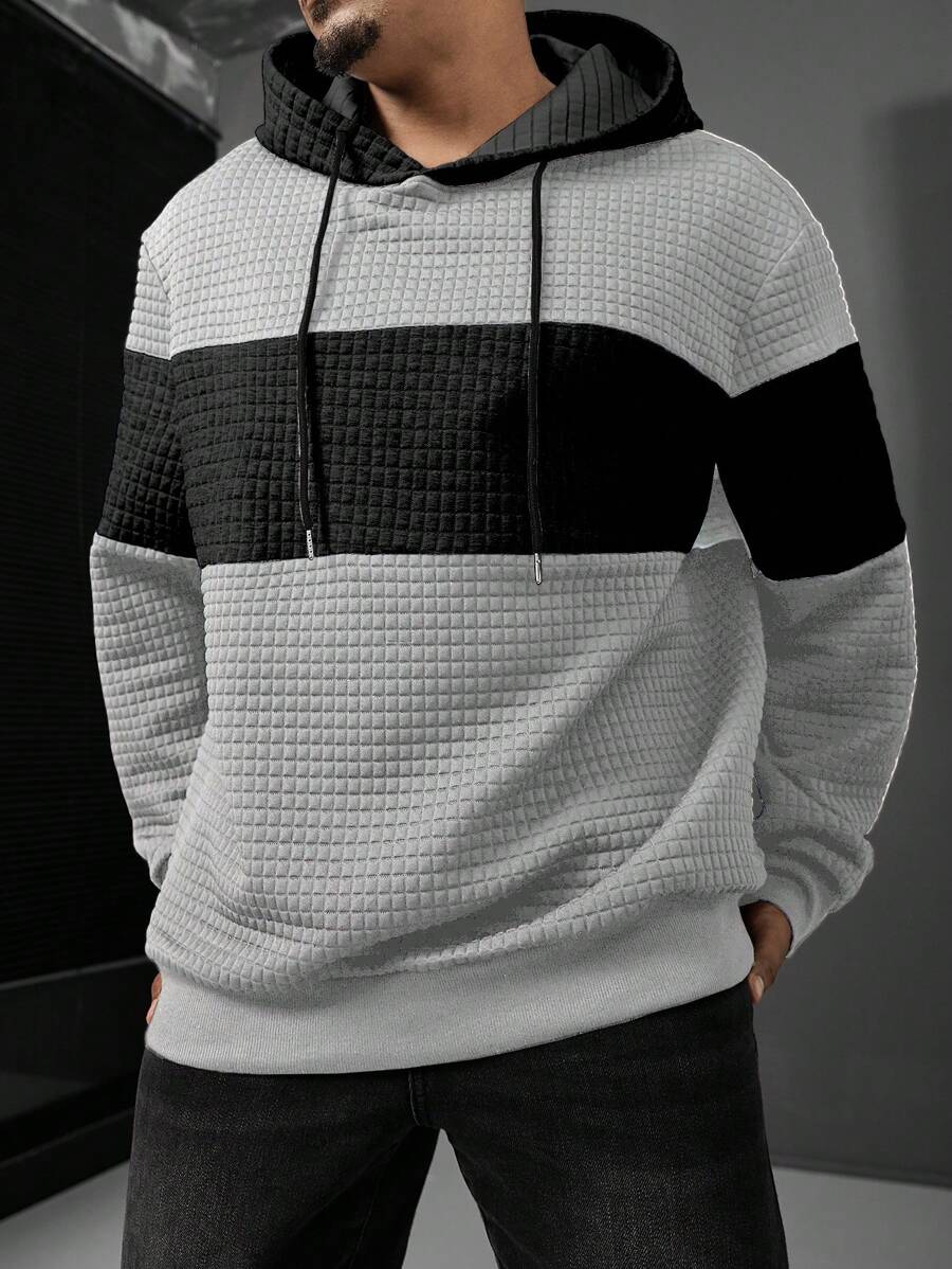 Manfinity Homme Áo nỉ trùm đầu tay dài rút dây màu khối màu cỡ lớn cho nam, thường ngày mùa thu - Nhiều màu - Xem 1
