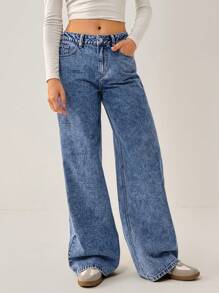 Forever 21 Jeans droits polyvalents casual de couleur unie pour femmes - Bleu azur - Voir 2