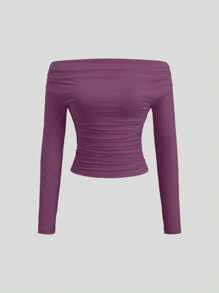 Sweetra Blusa casual de mujer de un hombro de manga larga en unicolor
