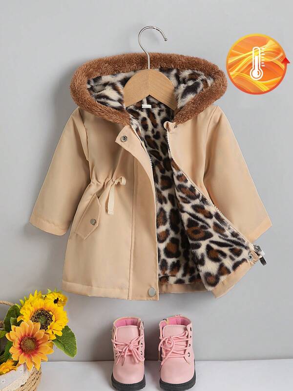 SHEIN Abrigos de invierno con capucha para niñas bebés/niñas pequeñas, moda simplificada, cálidos y a prueba de viento para el invierno de 2024