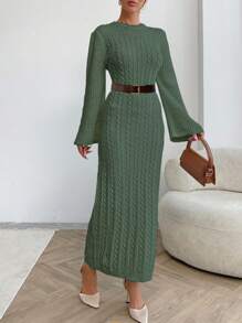 EURMUSE Vestido suéter con patrón de cable para otoño e invierno - verde menta - Ver 6
