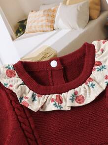 SHEIN Baby Girls' Sweater Romper, New Infant Girls' Knitted Crawling Clothes For Autumn/Winter