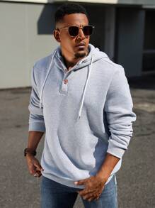 Manfinity Homme 1pc Men's Solid Color Drawstring Hoodie, Mature Casual Design, Autumn