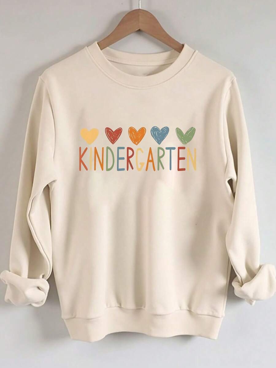 Calvaya Áo nỉ cỡ lớn in chữ và tình yêu - Áo nỉ cổ tròn thoải mái thường ngày dành cho nữ, thích hợp cho mùa thu và mùa đông. - Màu be - Xem 1