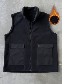 Manfinity Hypemode 男士前拉链口袋无袖休闲工装黑色背心，适合送给朋友、丈夫、男朋友的礼物