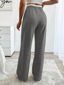 EURMUSE Drawstring Waist Pants - Dark Grey - View 2