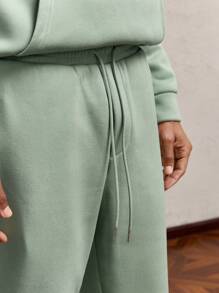 AKNOTIC Party 2pcs/Set Men's Loose Fit Drop Shoulder Hooded Sweatshirt & Pants Set, For Fall Winter - Mint Green - View 7