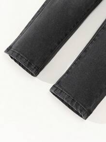 SHEIN Explorewe TWEEN BOY All-Match Casual Modern Streetwear Ripped Distressed Cat Whisker Elastic Waist Five Pocket Skinny Jeans, Versatile Denim Item Essential All Year Round - Black - View 5