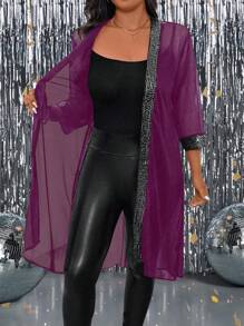 SHEIN Clasi 大码时尚亮片装饰夹克，适合秋季