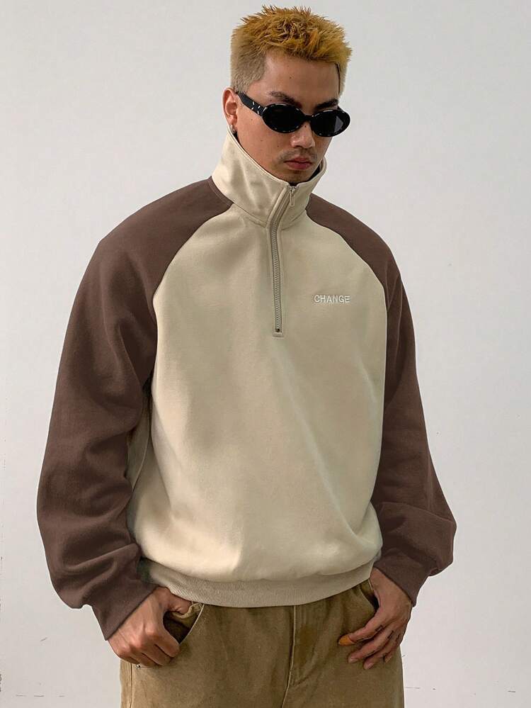 Men's Patchwork Pullover Sweatshirt, Autumn/Winter Quarter Zip Men