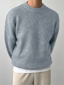 DAZY Men's Solid Color Sweater, Casual And Fashionable For Daily Wear In Autumn - Blue - View 3