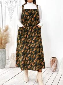 EMERY ROSE Vintage Linen Floral Print Sleeveless Pocket Dress Maxi Women Outfit - Multicolor - View 1