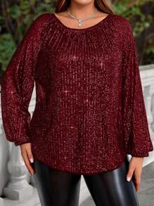 EMERY ROSE Plus Size Women Christmas Sequin Embroidered Blouse
