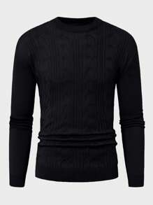 SHEIN Cottnline Suéter masculino clássico texturizado de malha slim fit - Cinza escuro - Ver 8