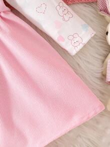 SHEIN Baby Girl Casual Dress + Headband Set, Simple & Stylish For Everyday Wear - Multicolor - View 3