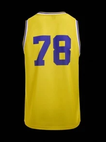 Áo ba lỗ thể thao bóng rổ in chữ và hình người phong cách bạn trai dành cho nam - Màu vàng - Xem 2