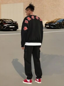 Manfinity VCAY 男士字母印花圆领休闲卫衣和运动裤套装，适合秋冬