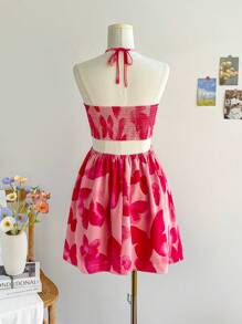 Soleia 扎染蝴蝶与花卉印花镂空腰抽绳浪漫女士休闲度假连衣裙 - 彩色 - 查看 2