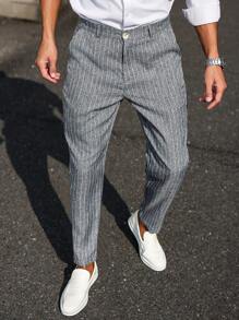 Manfinity Bizformal Pantalones de traje casuales simples con bolsillo y rayas delanteras para hombres