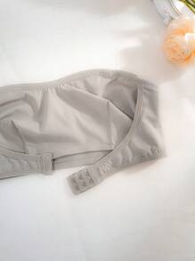 Solid Color Strapless Seamless Comfortable Front Buckle Bra Top - Light Grey - View 7