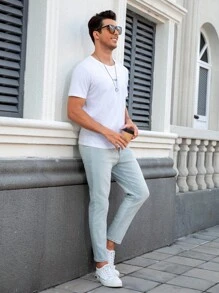 Manfinity Homme Jeans casuales de pierna recta y ajuste relajado para hombres con bolsillos