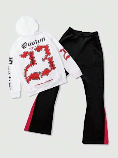 Street Life Men Graphic Print Casual Hoodie Sweatshirt And Pants Tracksuit