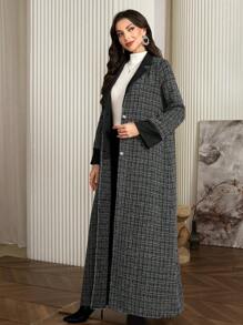 Al Najma Women's Plaid Lapel Collar Single Breasted Casual Arabian Abaya, Modest Robe - Black - View 4