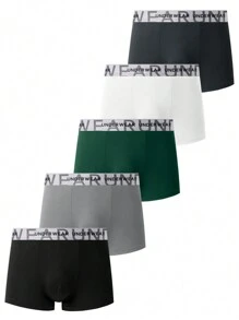 5pcs Plain Color Letter Elastic Waist Boxer Briefs For Men - Multicolor - View 8