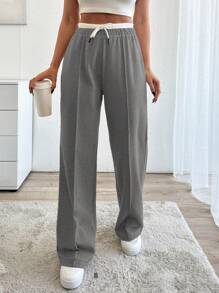 EURMUSE Drawstring Waist Pants - Dark Grey - View 5