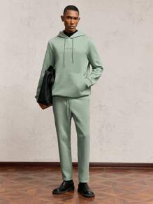 AKNOTIC Party 2pcs/Set Men's Loose Fit Drop Shoulder Hooded Sweatshirt & Pants Set, For Fall Winter - Mint Green - View 5