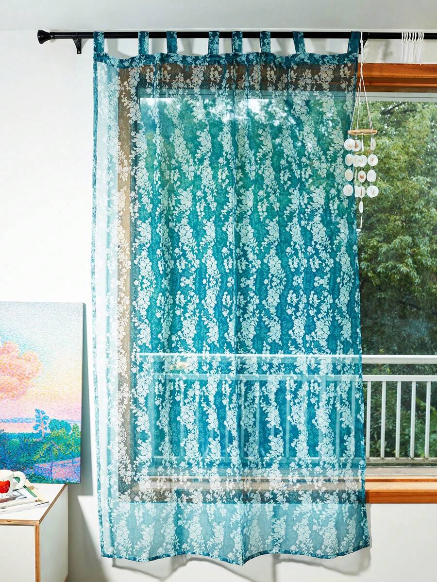 1 件花卉印花田园风格装饰艺术薄纱窗帘 - 彩色 - 查看 1