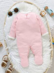 Baby Girls Casual Cute Cloud Graphic Knitted Long Sleeve Sweater Jumpsuit, Footie Pajamas, Soft And Comfortable For Daily, Outdoor, Travel, Holiday, Home, Daycare Wear - Baby Pink - View 2