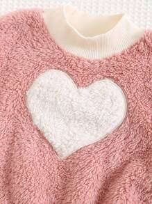 Cozy Pixies 女婴心形图案撞色圆领长袖运动衫和慢跑裤 2 件套，厚保暖衬里 - 粉色 - 查看 5