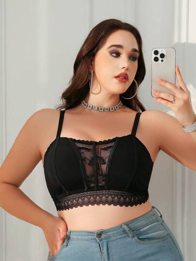 Plus Size Lace Patchwork Wireless Bra Top
