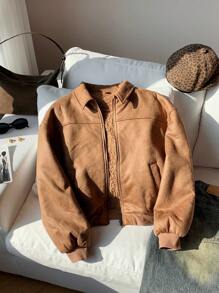 Comfortcana Women's New Autumn/Winter Deer Suede Fur Lining Jacket - Brown - View 8