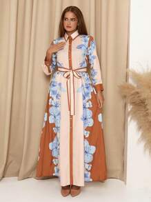 SHEIN Clasi Women's Floral Print Maxi Elegant Romantic Vintage Dress, For Autumn - Multicolor - View 3