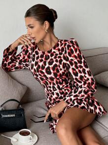 SHEIN Frenchy Jesienna damska sukienka mini z nadrukiem w panterkę