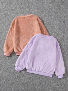 Zestaw bluz z dzianiny Tween Girl Warm Teddy Flanelowa z odsłoniętymi ramionami i okrągłym dekoltem, 2 sztuki/opakowanie, jesień/zima