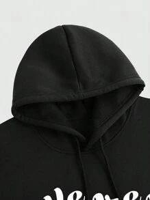 Manfinity EMRG Áo nỉ trùm đầu dài tay in khẩu hiệu thường ngày cỡ lớn dành cho nam, mùa thu - màu đen - Xem 3