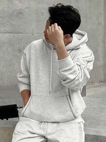 DAZY Men's Autumn Line Decor Long Sleeve Drawstring Hooded Casual Sweatshirt - Light Grey - View 3