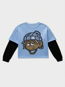 Manfinity EMRG Sudadera de cuello redondo de manga larga con bloques de color y parches, gráfico simple, para salir, regalo para amigos, esposo, novio