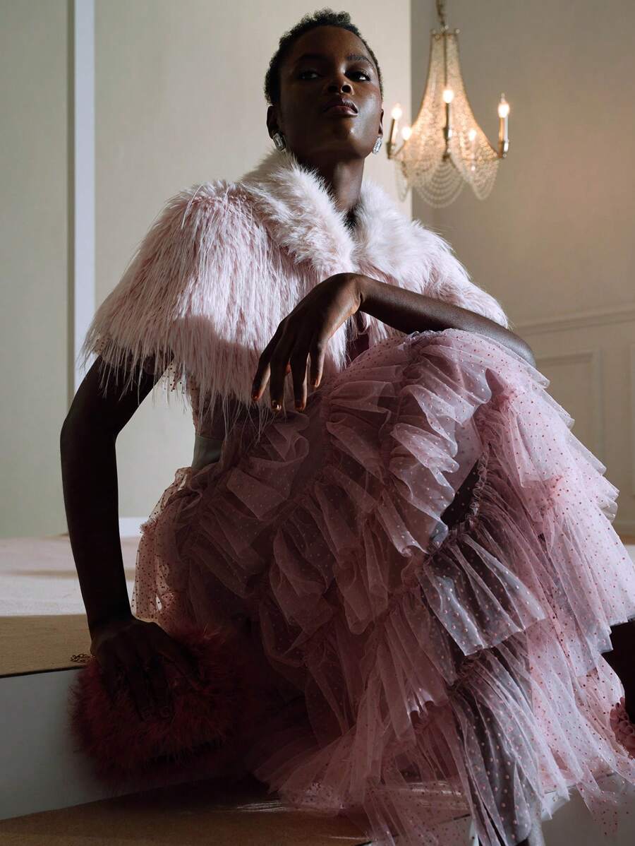 The Great Gatsby x MOTF 多臂织网眼层叠荷叶边饰对比腰部连衣裙