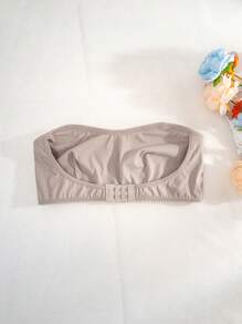 Solid Color Tube Top Seamless Comfortable Front Buckle Bra Strapless Bra - Apricot - View 6