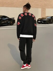 Manfinity VCAY 男士字母印花圆领休闲卫衣和运动裤套装，适合秋冬