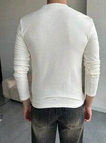 DAZY 男士纯色圆领长袖休闲T恤，秋季 - 白色 - 查看 2