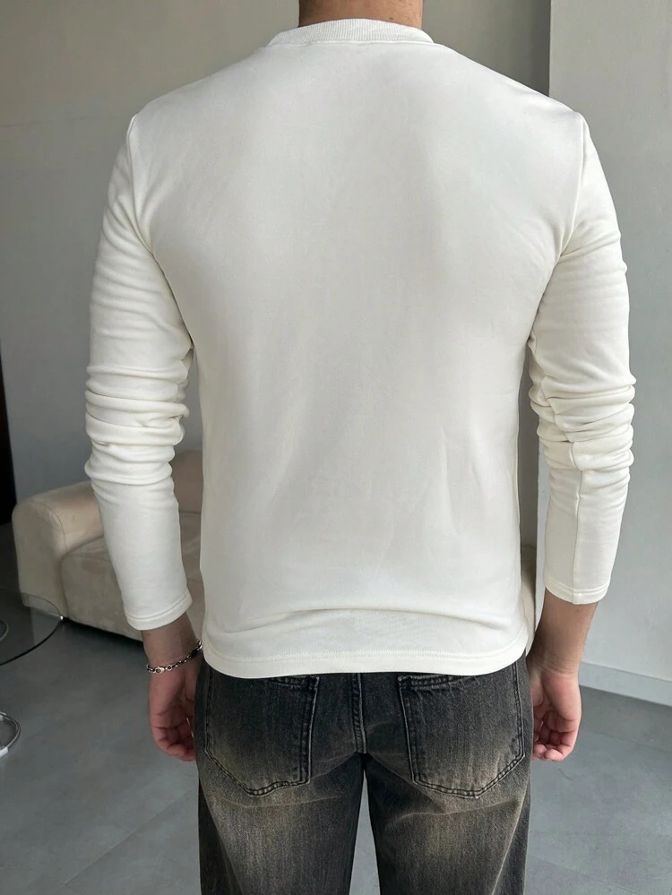 Men's Solid Color Round Neck Long Sleeve Casual T-Shirt, Autumn, Fall